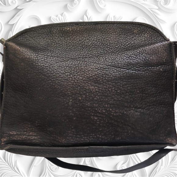 LL Bean Black Crossbody Bag H2F All Leather Classic Pebble Roomy *Needs TLC* - Picture 5 of 13